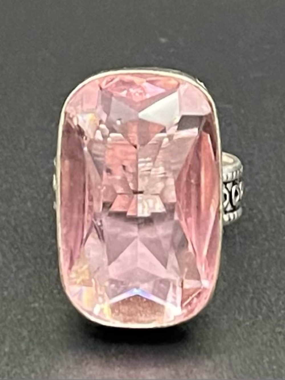 Pink Cushion-Cut Crystal Statement Ring
